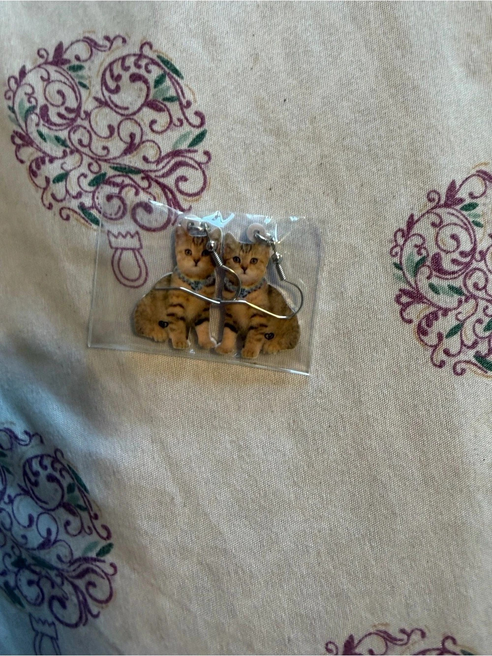 Brown & Silver Tabby Cat Earrings